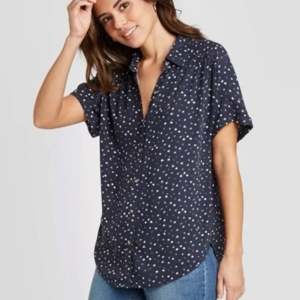 Universal Thread Button Down Shortsleeves Shirt Size XXL Blue Floral